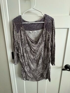 Maurices Women's Plus Size 3X Gray Animal Print Lightweight Lace Back Top